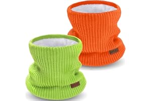 XFUEL Kids Neck Warmer, 2 Pack, Knitted Winter Neck Gaiter, Fleece Lined Infinity Scarf for Boys Girls