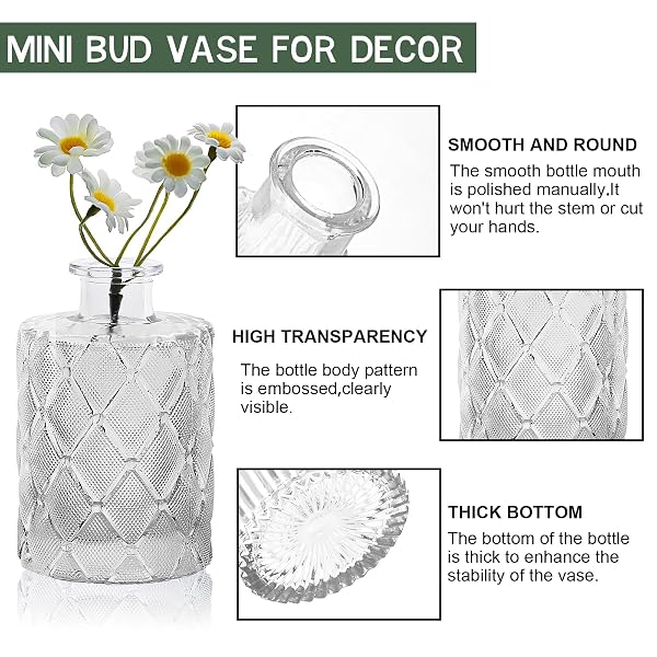 ARME 20 PCS BUD VASE SET, MINI VASES FOR FLOWERS, SMALL VINTAGE GLASS VASE FOR CENTERPIECES, CUTE CLEAR BUD VASES FOR HOME FLOWER WEDDING DECORATIONS