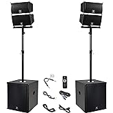 PRORECK Club 6000 15-inch 6000W P.M.P.O Stereo PA Speaker System Combo Set 4 Line Array Speakers, 2 15-inch Subwoofers with Bluetooth/USB Read/SD Card/Remote Control, for Party DJ Wedding Meeting