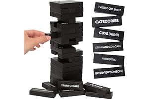 Buzzed Blocks Adult Drinking Game - 54 Blocks with Hilarious Drinking Commands on 40 of Them | Perfect Party Starter | Entertaining Party Game for Adults | Novelty Funny Gift (Black)