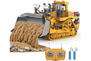 WEACFUS RC Bulldozer Toy with Metal Blade, Light and Sound, 9CH 2.4GHz Remote Control Construction Truck, Tractor Dozer Toys for Boys Kids Ages 3-12 Year Old, Christmas Birthday Gifts