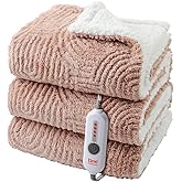 TiMiCalda Heated Throw Blanket Electric - 50"x60" Cozy Soft Jacquard Heating Blanket with 4 Heat Levels & 4 Hours Auto-Off, Electric Throw with Overheating Protection, Warm Gifts, Brown