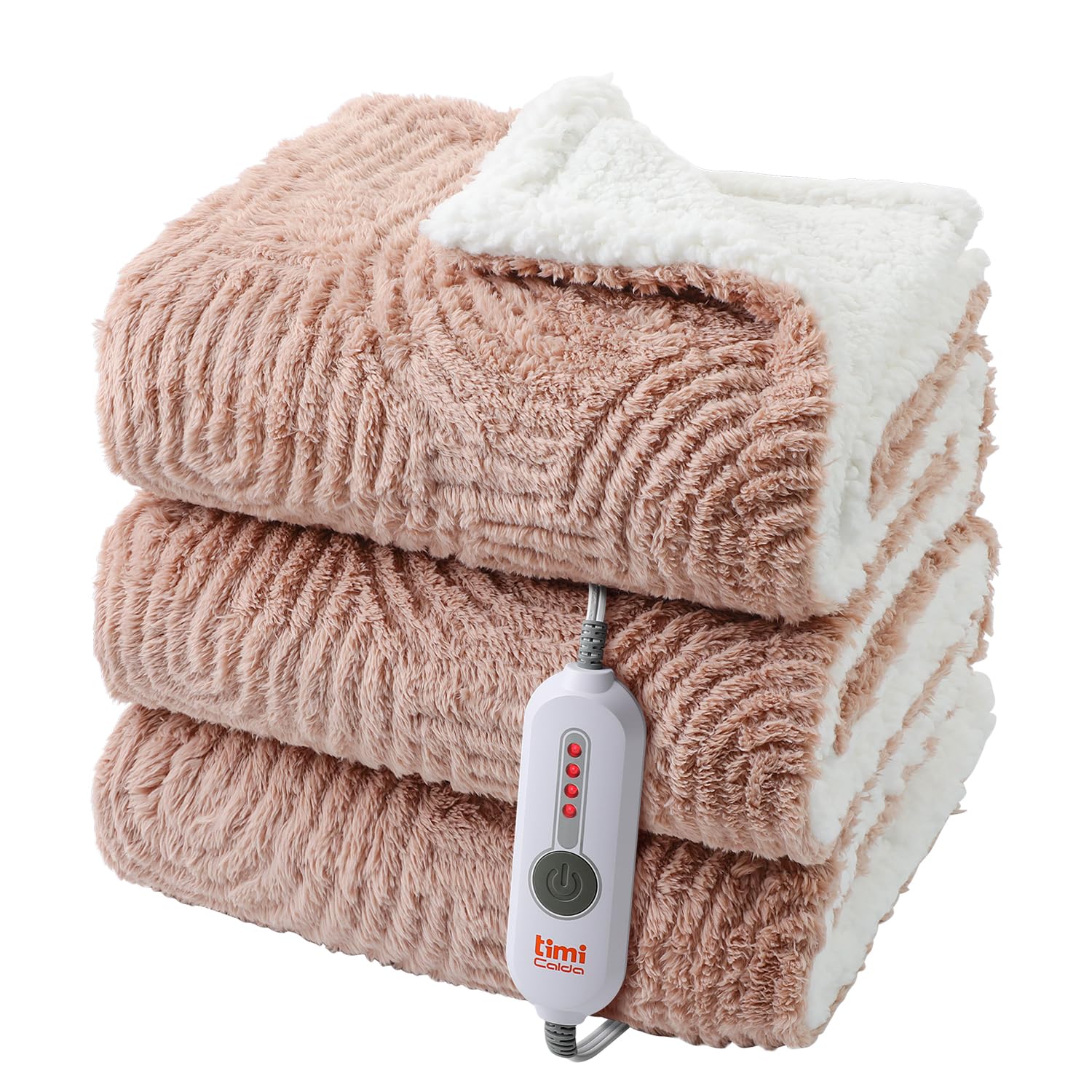 Photo 1 of TiMiCalda Heated Blanket Twin Size- 62"x84" Cozy Soft Jacquard Heating Blanket with 4 Heat Levels & 4 Hours Auto-Off, Jacquard Fleece, Overheating Protection, Warm Gifts, Brown