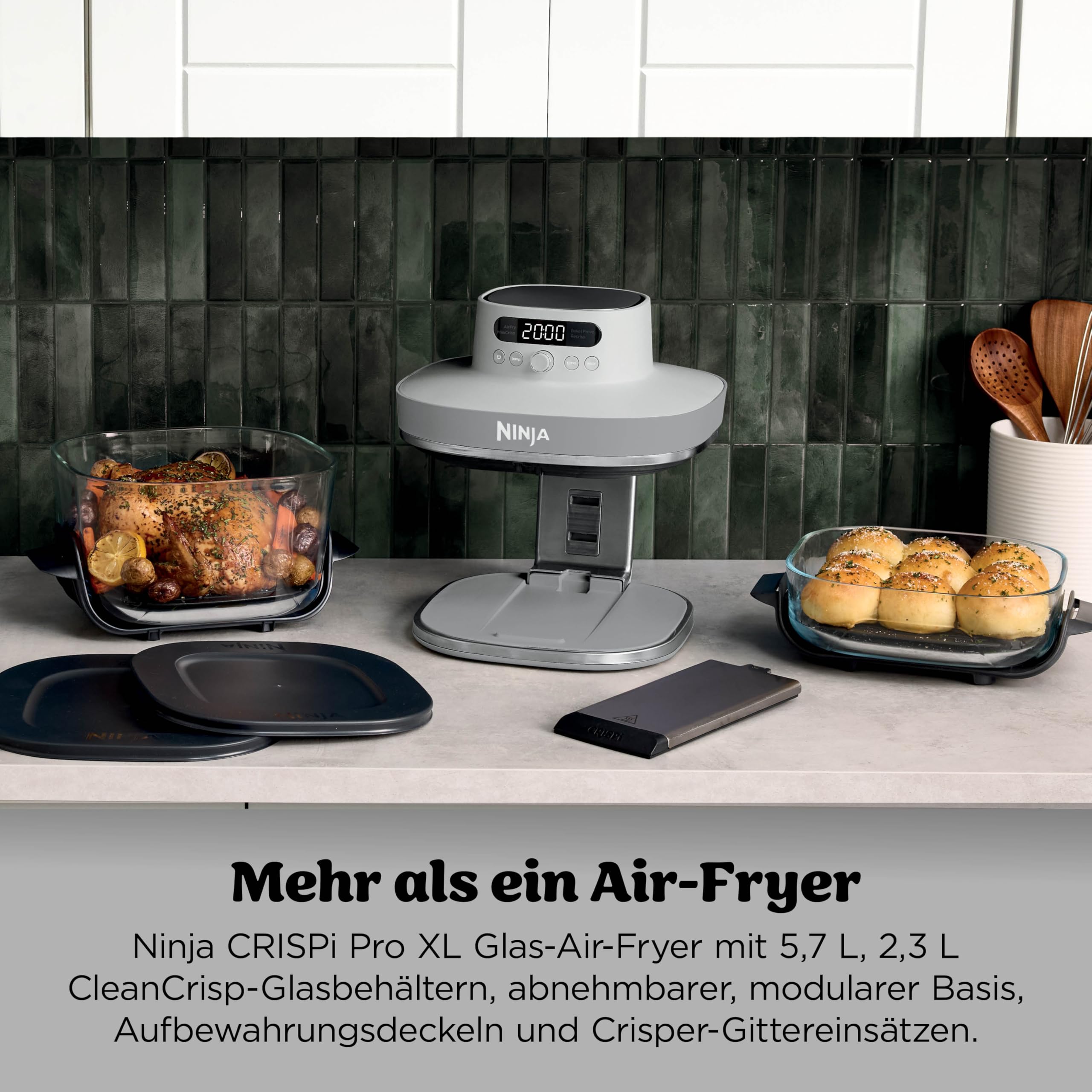 Ninja CRISPi PRO XL Glas-Heißluftfritteuse (Air-Fryer), 5 voreingestellte Zubereitungsfunktionen, inkl. CleanCrisp-Glasbehälter (5,7 l und 2,3 l) und Aufbewahrungsdeckel, Weiß AS090EUWH 4