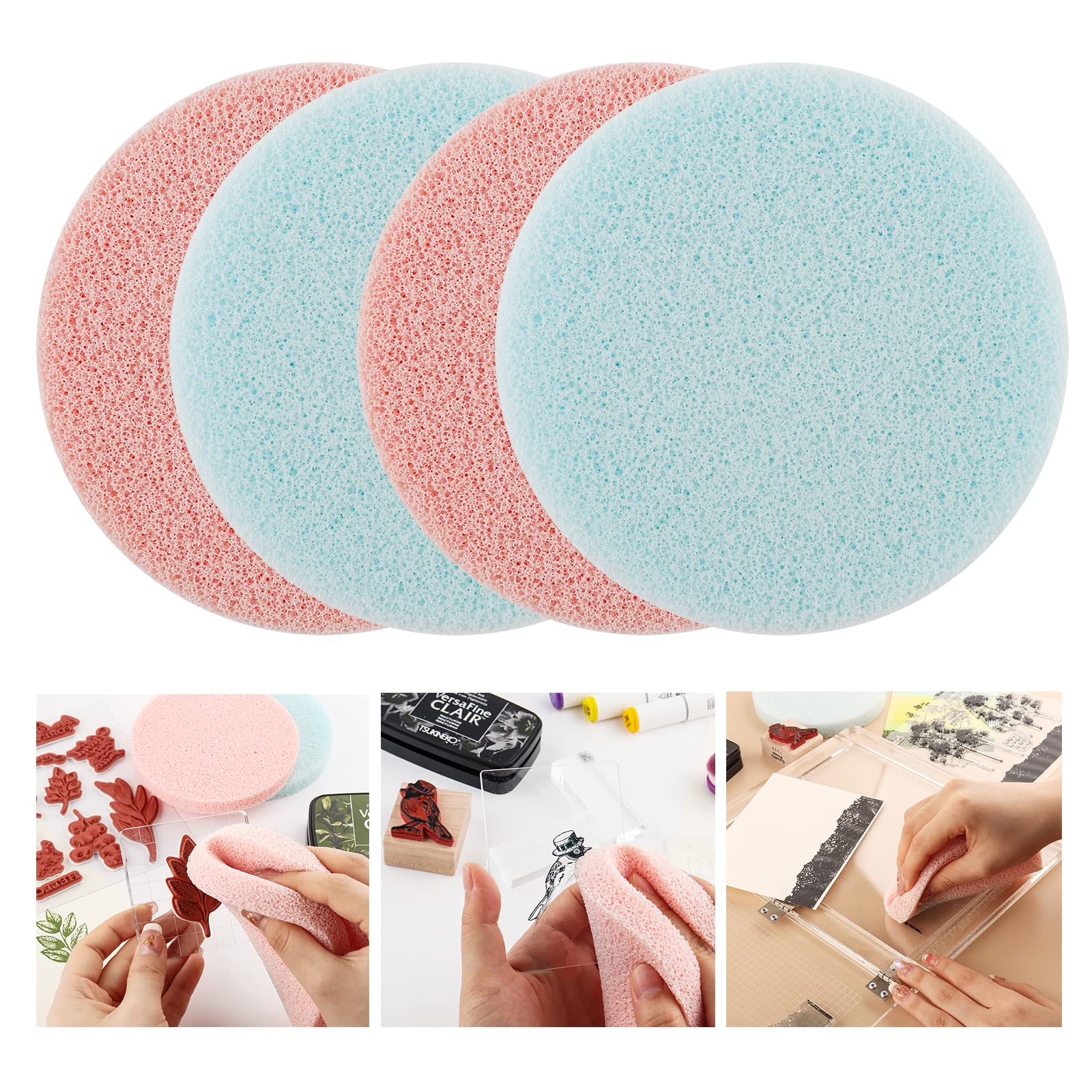Briartw 4 Pcs/Set Stamp Scrubber,Stamp Cleaning Sponge,Ink Removing Tool,Applicable to Clean Clear Stamp,Acrylic Blocks,Red Rubber Stamps,Stamp Positioners,Work Surface