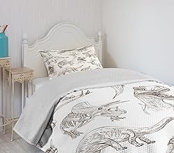 Ambesonne Jurassic Bedspread Set, Arrangement of