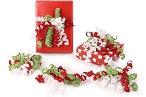 LIZLOVESS 6" Metallic Glitter Red and Lime Green Self Adhesive Curly Ribbon Gift Wrap Bows for Christmas, Holiday, Birthday, Wedding, Presents, Party Favors Decorations 6-Count