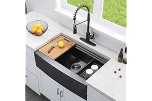 KINGO HOME 33 inch Black Farmhouse Sink, 16 Gauge Double Ledges Stainless Steel Farmhouse Kitchen Workstation, Apron Front Deep Single Bowl Kitchen Farm Farmer Style Sinks 33"x20"x9