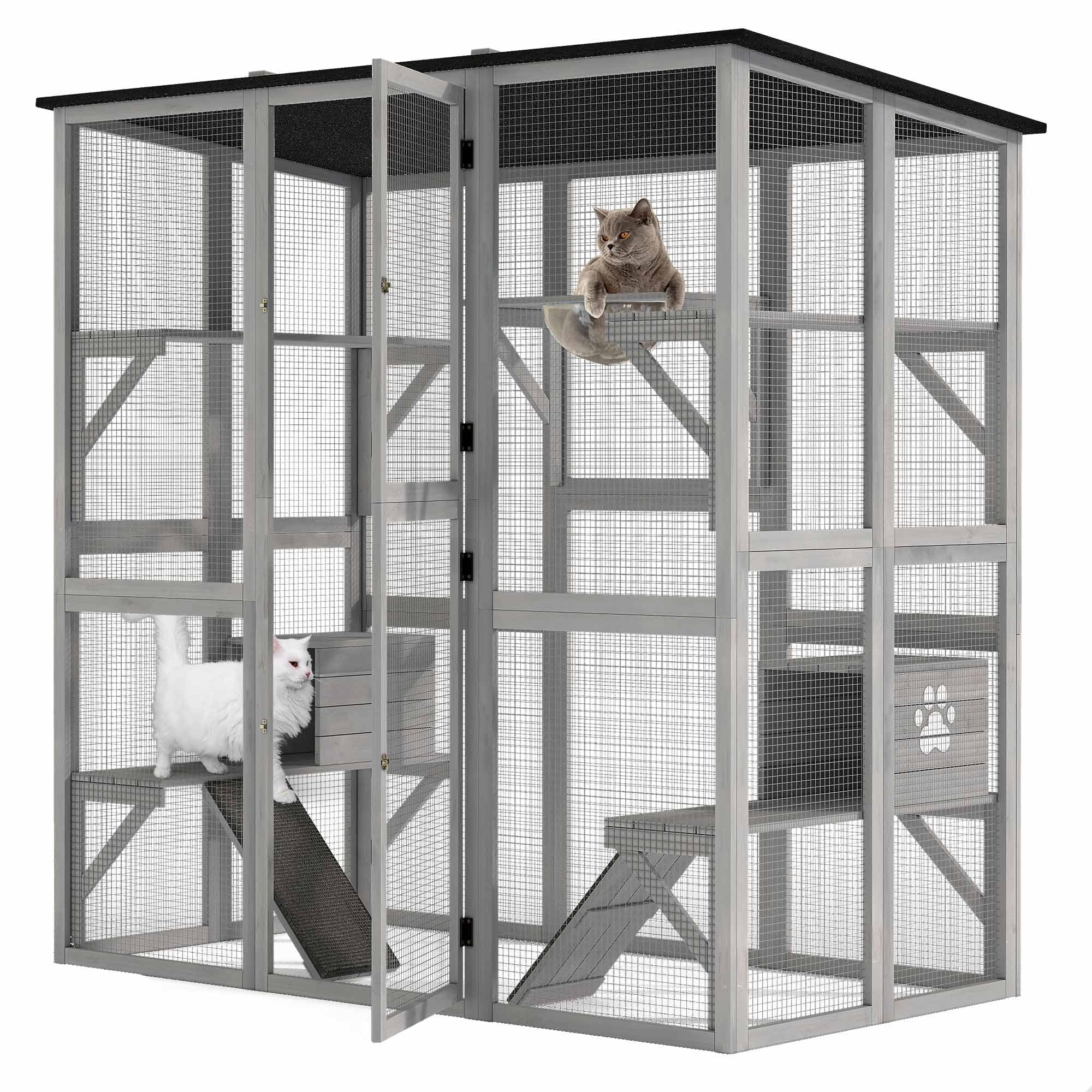 Photo 1 of *PARTIAL SET*
DWVO Cat House Outdoor Catio Kitty Enclosure 71" Walk in Cat Kennel Large Kitten Cage with Platforms, 2 Cats Scratcher Ramp and Small Cats House, Space Capsule Bed