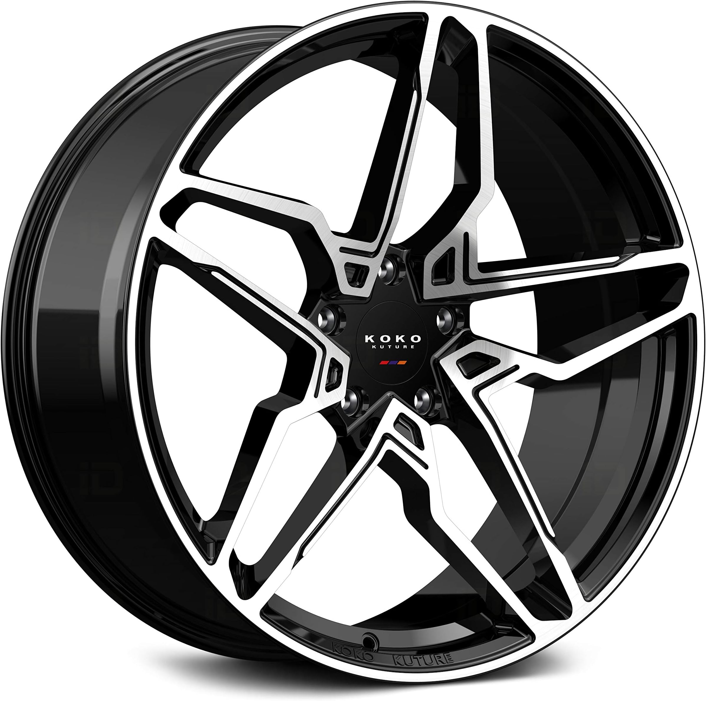 KoKo Kuture BRAGA Custom Wheel - 20x8.5, 35 Offset, 5x114.3 Bolt Pattern, 73.1mm Hub - Gloss Black with Machined Face Rim