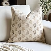 FIOUOVO Floral Vintage Throw Pillow Covers 18x18 Pillow Cover Block Print Decorative Cushion Covers Farmhouse Neutral Accent Home Décor for Sofa Couch Living Room Bedroom, 1PC, Cognac Brown