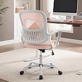 HAPPYMONT Home Office Desk Chair, Lumbar Support, Mesh Back Computer Chair | Height Adjustable, Mesh Mid-Back, Ergonomic Task Gaming Chair with 360&deg; Swivel Wheels, Lumbar Support, Pink