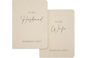 MODERN ALBUM DESIGNS Slim Vow Books (Set of 2 - Design 2) - Soft Cream Canvas Linen Textured Cover Wedding Vow Booklets, Ceremony Speech Promise Notebook Journal, Gift for Newly Engaged Couple, 48 Lined Pages, 5.75" x 4"