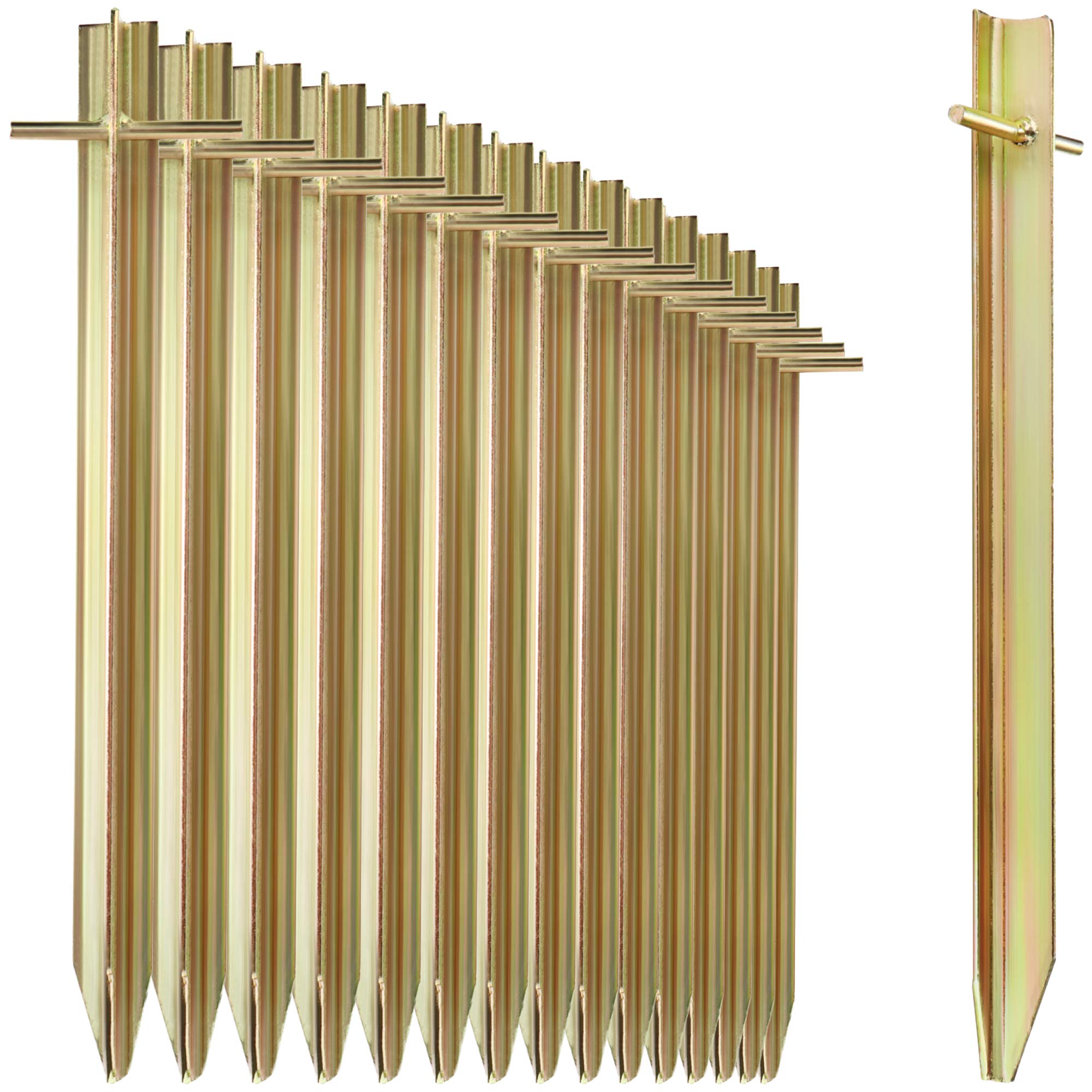 COM-FOUR® 16x steel tent pegs - long and robust ground pegs with T-profile for camping and outdoors - ideal for normal and hard ground