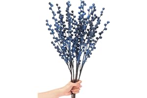 WILLBOND Artificial Blueberry Stems 21.6 Inch Wedding Red Berries Holly Berry Branches for Christmas Tree New Year Decor DIY Craft(Blueberry Style, 8 Pieces)