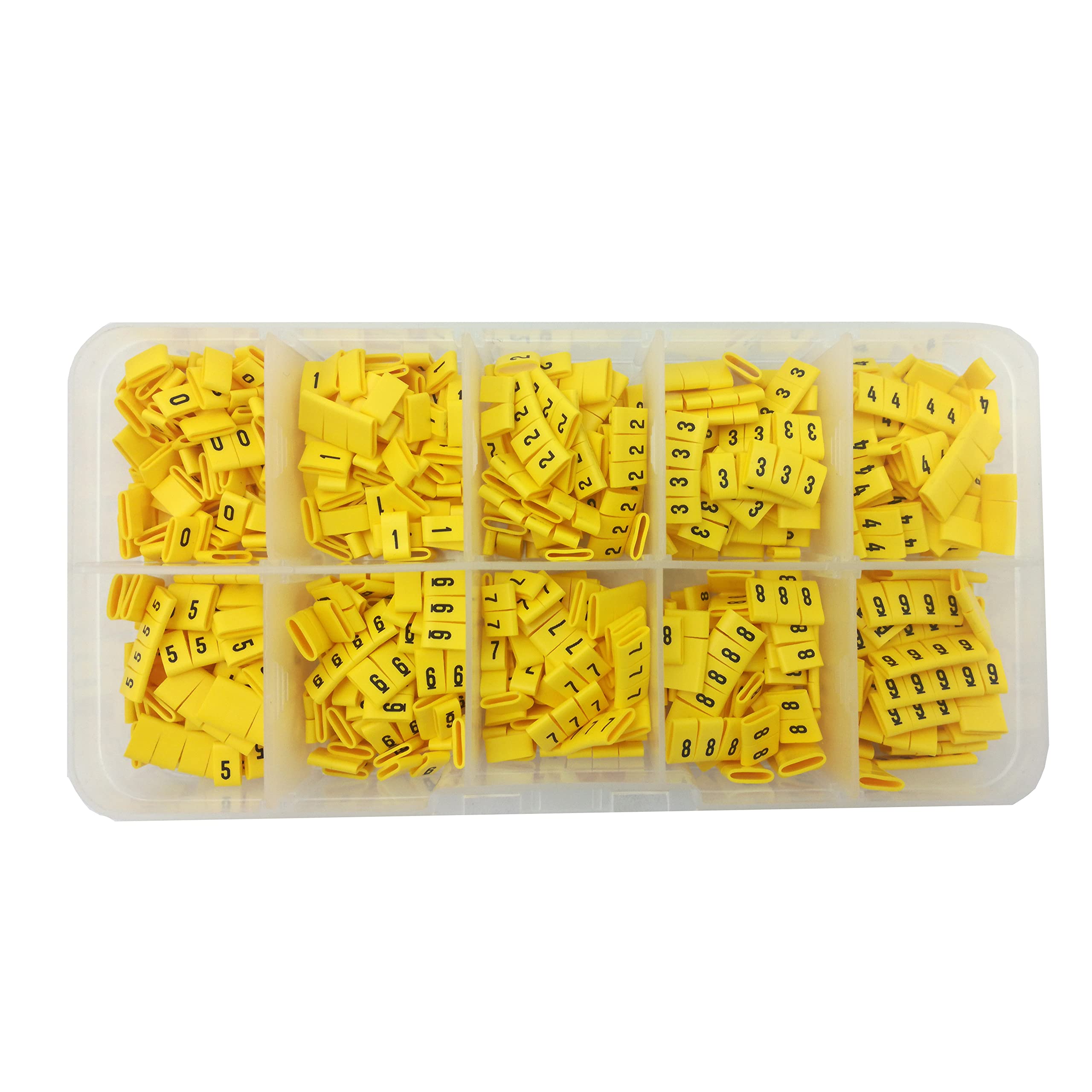 OznaczTo Cable Labelling Clip - Cable Marker - Packed in a Plastic Box with 10 Chambers (1000 Pieces - Cable Markers "0-9" - Size 1.5 mm²)