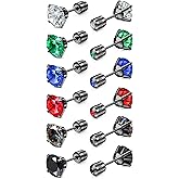 FIBO STEEL 6 Pairs Titanium Screw Back Earrings for Men Women Surgical Stainless Steel Stud Earrings Hypoallergenic Multicolor Double Side Earrings Piercing Sleeper Studs Jewelry 6mm