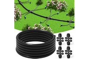 MIXC 50 FT 1/2 Inch Drip Irrigation Tubing Kit:Premium Garden and Landscape Watering System with 4 Quick Connector 4-Way Connector