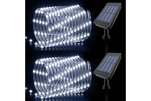 IJG Christmas 2 Pack Solar Rope Lights Outdoor Waterproof,Each 33ft 100 LED 8 Modes and Timer Clear Tube String Lights for Outside(White)