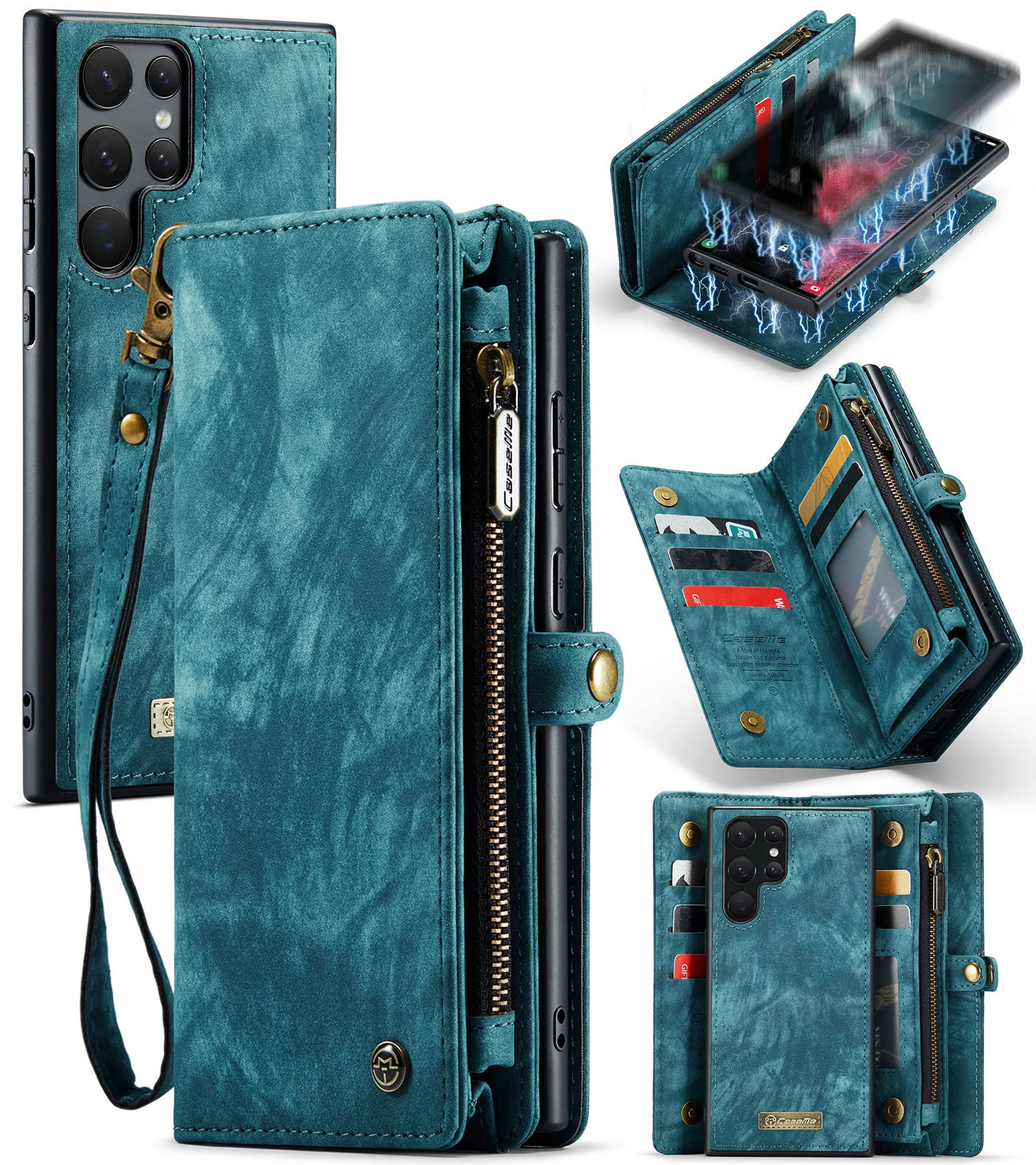 UFinetech Detachable 2-in-1 Samsung Galaxy Note 20 Ultra Case Wallet Magnetic TPU Leather Card Holder Flip Zipper Lanyard Stylish Multi-functional Purse Cover for Samsung Galaxy Note 20 Ultra 5G 2020