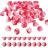 uxcell 100 Pcs Glass Flower Beads for Jewelry Making, Glass Trumpet Flower Spacer Beads Floral Loose Bead Caps Charm for DIY Necklace Earrings Bracelets Crafts Supplies, Red
