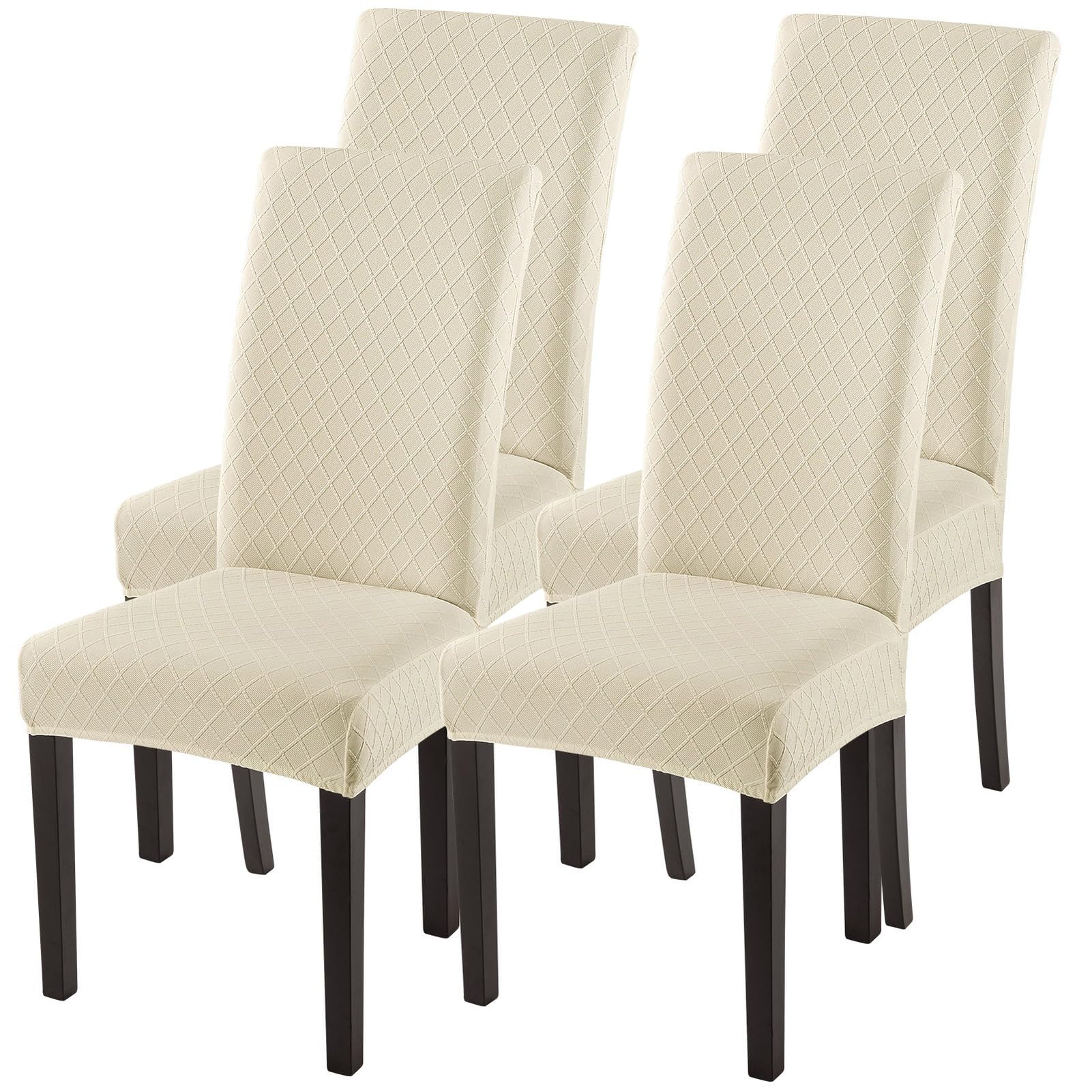SearchI Dining Room Chair Covers Set of 4 Stretch Parsons Chair Slipcovers Super Fit Spandex Removable Washable Kitchen Chair Protector Cover for Dining Room Hotel(Beige Rhombus)