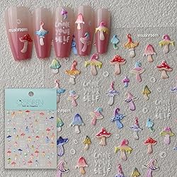 CESTSIREN Cute Mushroom Nail Stickers,Aurora Nail