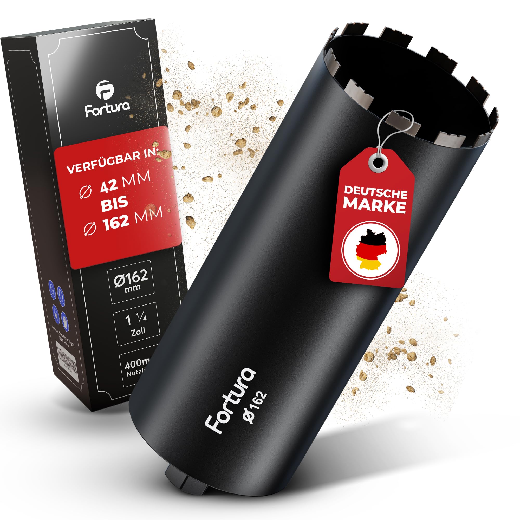 Fortura Core Drill Bit, Diameter 162 mm, 400 mm Length, Diamond Drill Bit, Crown Drill, 1 Count