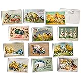 Vintage Easter Postcards - 24 Easter Greetings Postcards - 12 Assorted Designs Retro Easter Cards Printed on Antique Textured