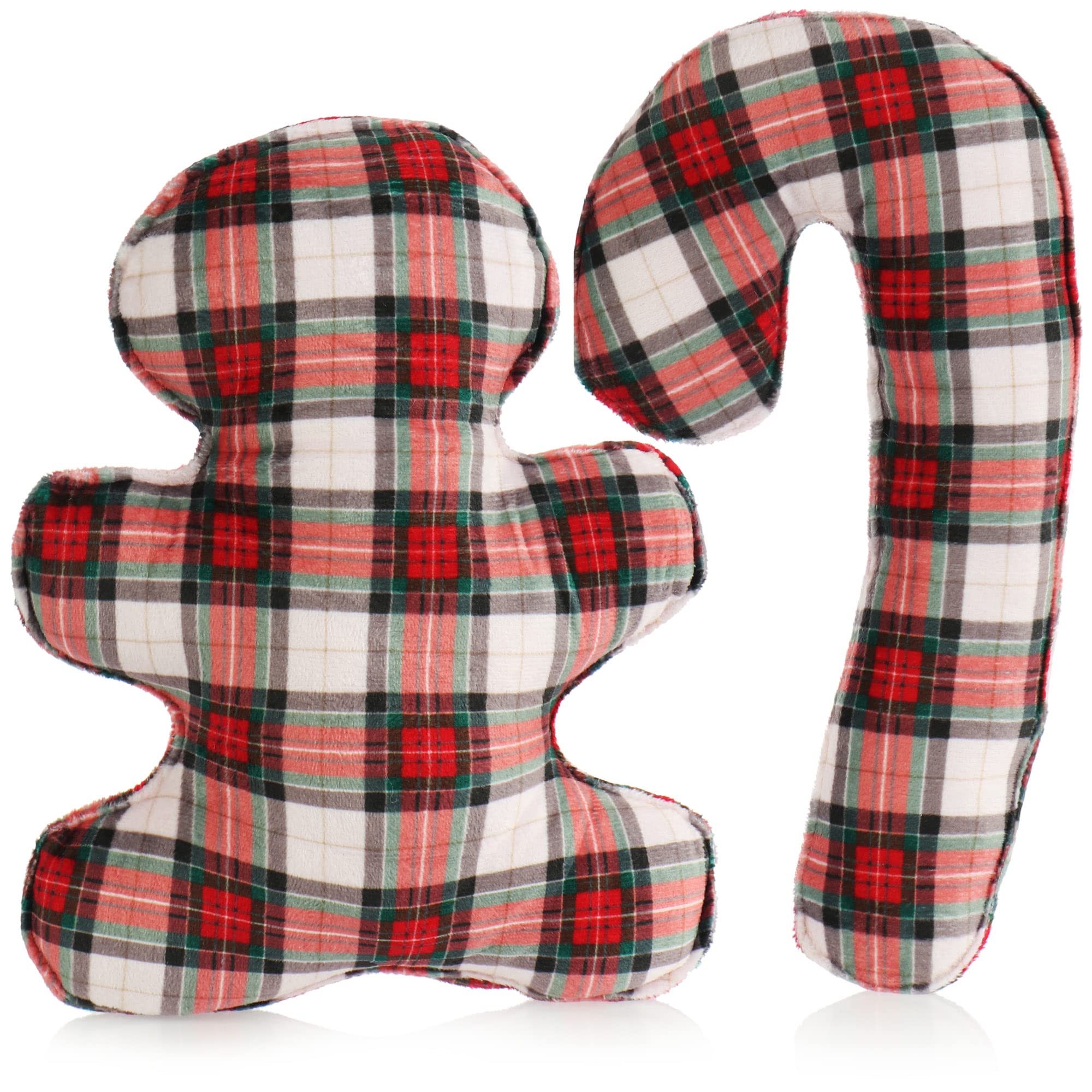 com-four® 2x dog toy gingerbread man and candy cane - squeaky toy doll made of fabric - soft chew toy - pet supplies bite toy figure [selection varies] (2 pieces - checkered pattern)