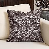 Amor Virisso Floral Pillow Covers 18x18 Inch Farmhouse Block Print Pillow Cover Accent Square Neutral Modern Decorative Throw Pillow Covers for Living Room Couch Bed Sofa Chair, Dark Brown
