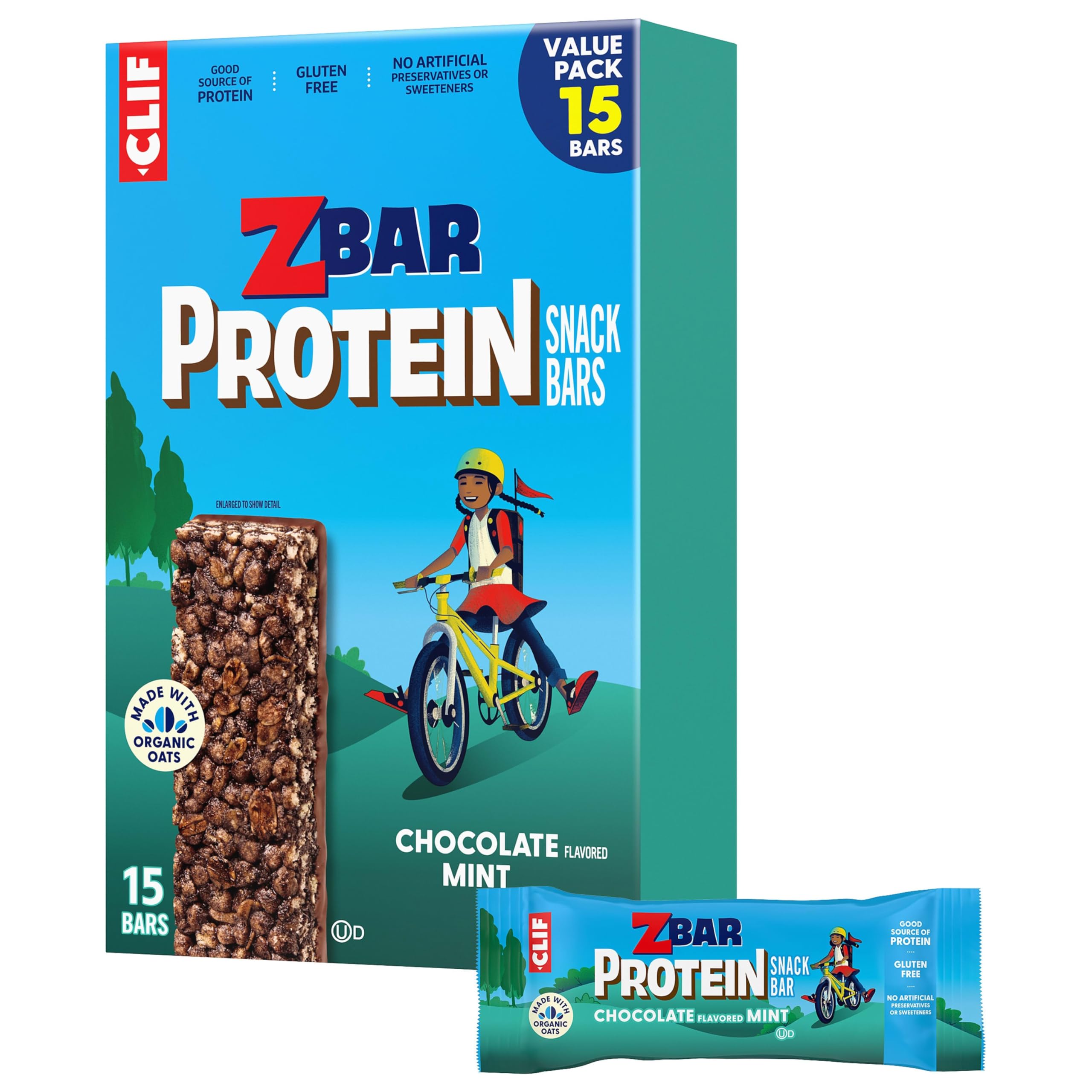 Photo 1 of *BBD May 7, 2026* Zbar Protein - Chocolate Flavored Mint - Crispy Snack Bars - Made with Organic Oats - Non-GMO - 5g Protein - Gluten Free Protein Bars (15 Pack)