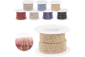 Glarks 1 Roll 2mm x 10 Yards Rhinestone Chain, AB Color Premium Crystal Rhinestone Close Chain Trim Beaded Claw Cup Chain Rol