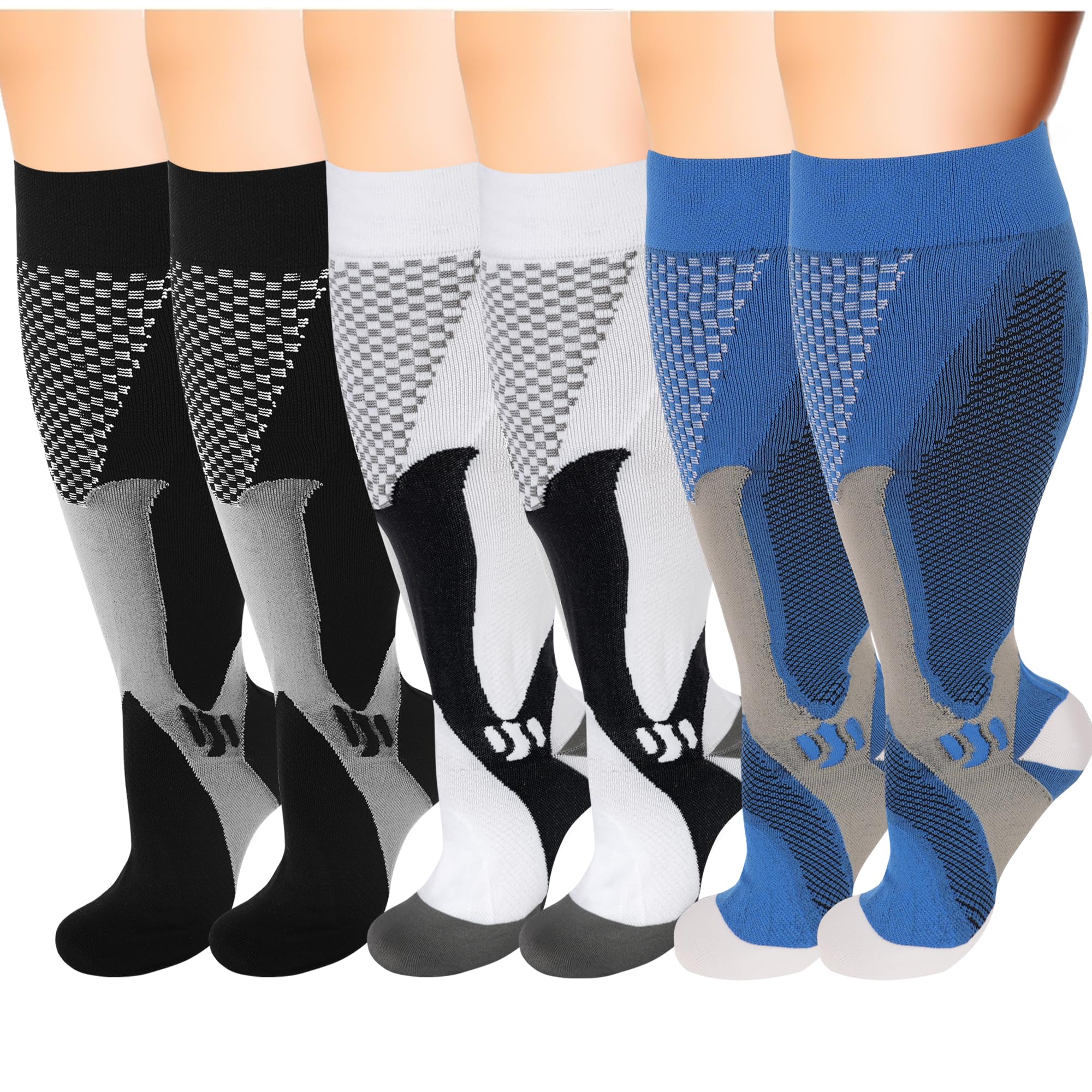 Photo 1 of Double Couple 6 Pairs Wide Calf Compression Socks for Men Women Extra Plus Size Knee High Support
