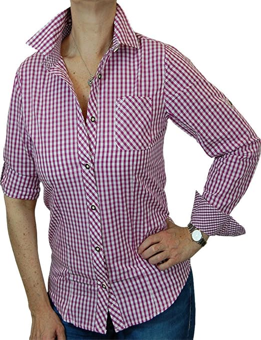 trenditionals Klassische Landhaus Trachtenbluse MARIE kariert tailliert mit Krempelärmel verschiedenen Ausführungen