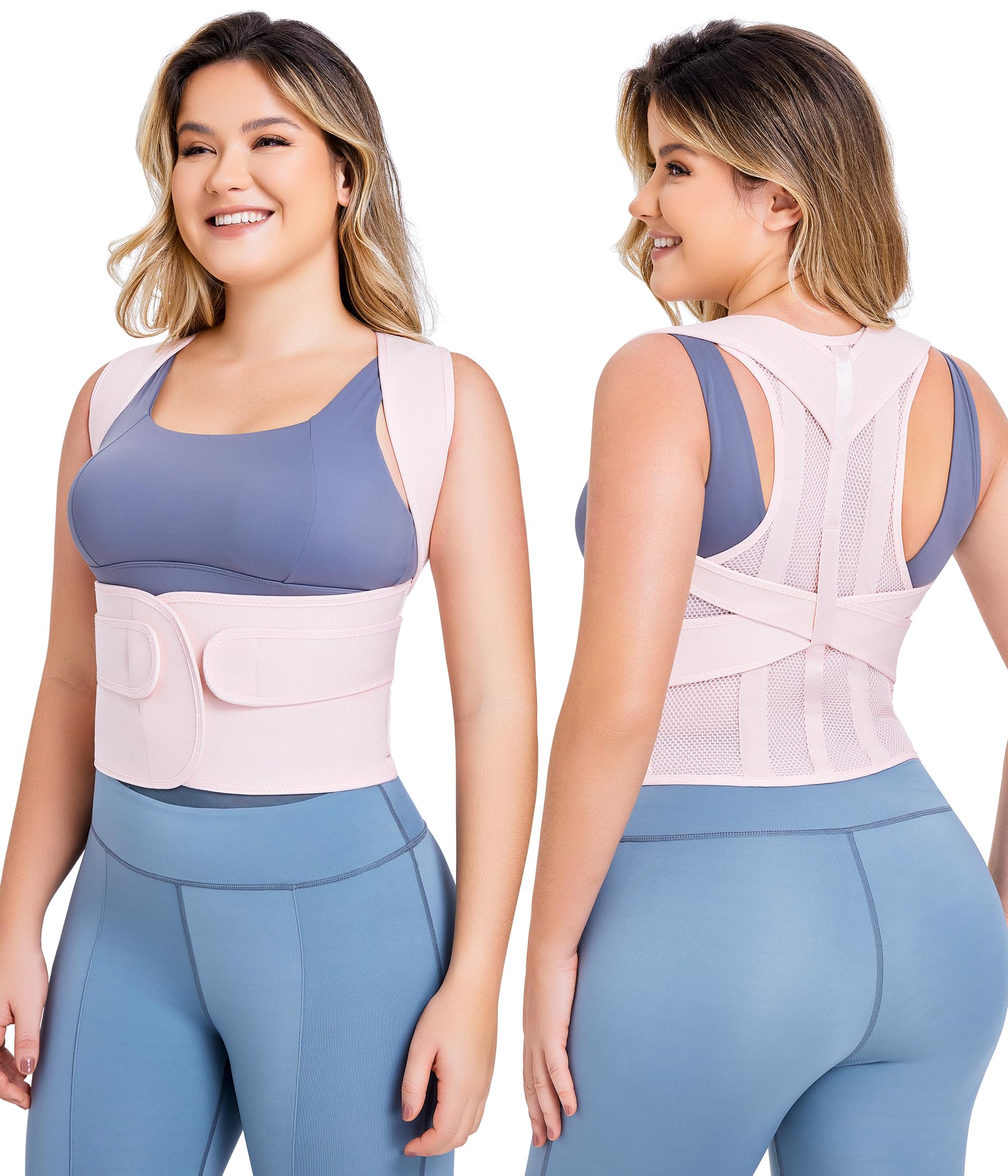 Photo 1 of URSEXYLY Back Brace Posture Corrector for Women Adjustable Shoulder Straightener Full Back Support Upper, Lower Back Pain Relief,Spine Straightener Posture Corrector (Pink, XX-Large)
