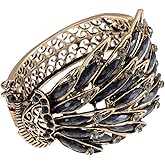 Alilang Womens Antique Golden Tone Peacock Bracelet Bangle With Turquoise Blue Gems