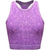 Women's Seamless Ribbed Workout Crop Tank Top,Slim Fit Short Scoop Neck Racerback Tank Tops,Sports Bra Yoga Tops