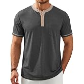 Hardaddy Men's Short Sleeve Henley Shirts Color Block Tee with Pocket | 3-button henley collar,Front pocket,Lightweight tee tops,Casual summer basic tshirt,Relaxed fit,Soft fabric