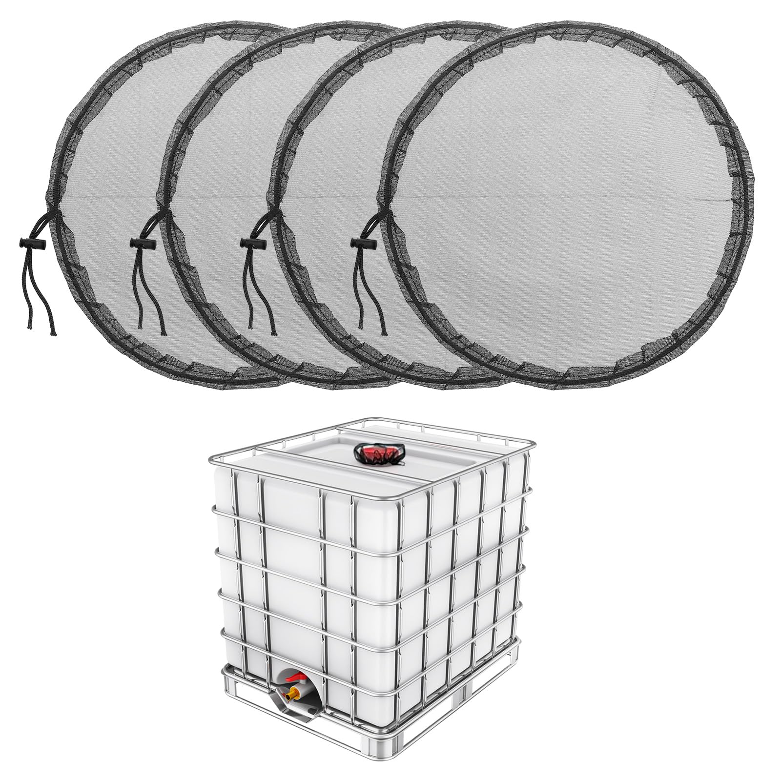 PATIKIL 13.7 Inch IBC Lid Filter Mesh Cover 4 Pack Polyester IBC Tote Cover for 275 Gallon Rainwater Tank, Black