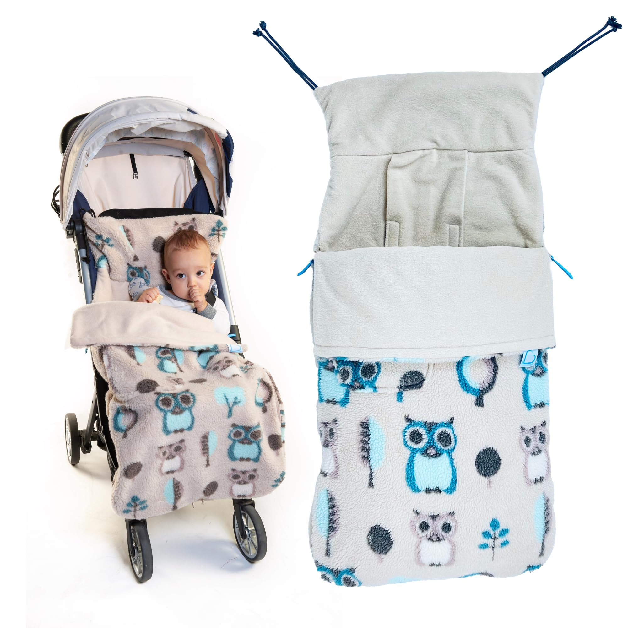 Roma Buggysnuggle Universal Snuggle Sherpa Baby Stroller Footmuff Bunting Bag, 2-in-1 Seat Liner & Pushchair Footmuff to Keep Baby Warm & Dry, Woodland Wisdom