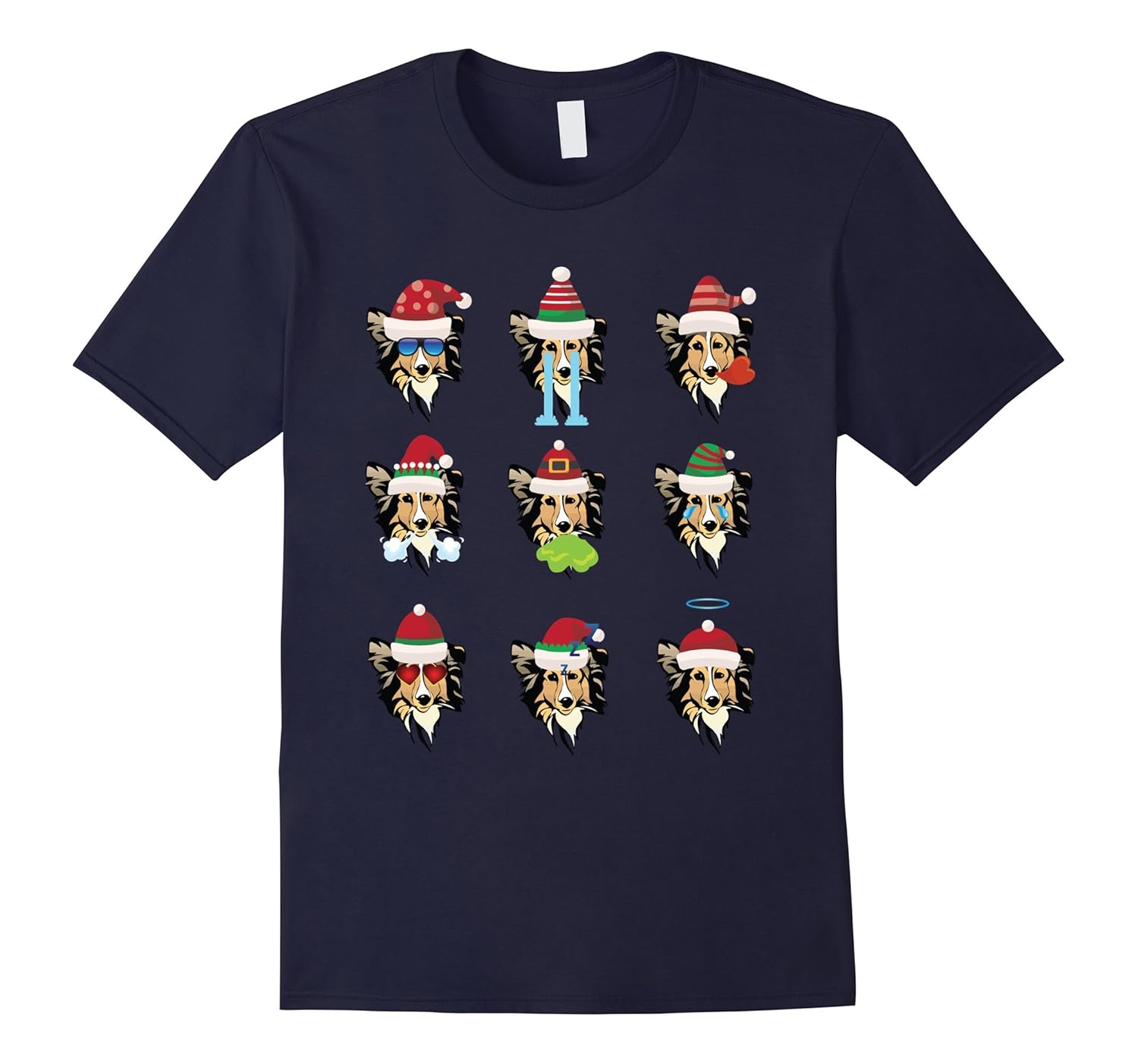 Nine Emotions COLLIE ROUGH Dog Santa Merry Christmas T-Shirt-ANZ