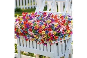 SHareconn 20 Bundles Artificial Flowers Outdoors Decoration, Fake Silk mums Eucalyptus Realistic UV Resistant Faux Plants for