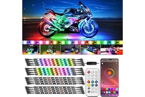 TDE EXPLORER.LIGHTING 16Pcs Motorcycle LED Strip Lights Kit, RGB+IC Chasing Motorcycle LED Underglow Kit for Harley Davidson Kawasaki Suzuki, 12V Waterproof Golf Cart Underbody Light with APP/RF Control Brake Turn Signal