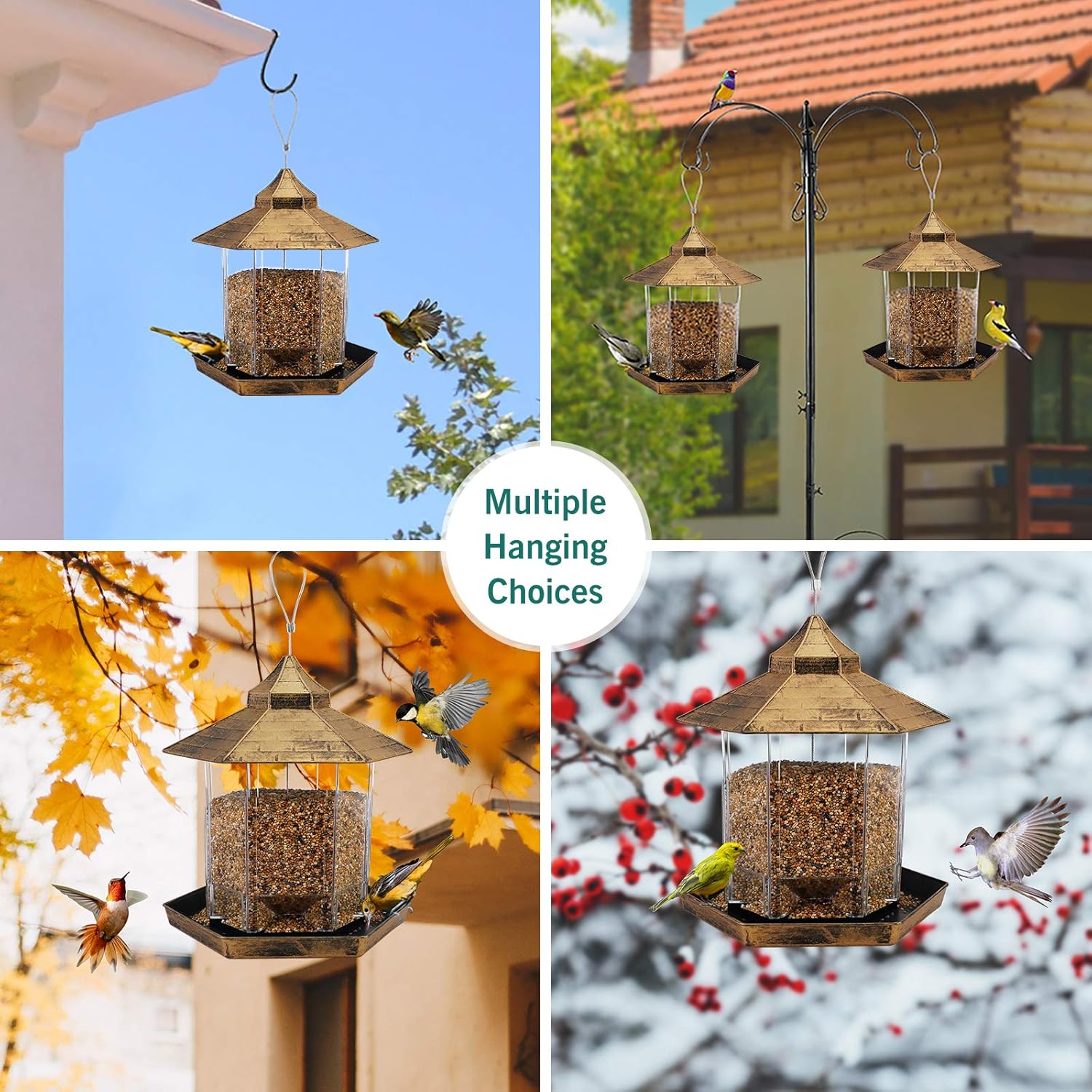 Hanging Wild Bird Feeder Gazebo Birdfeeder Outside Decoration -Perfect for Attracting Birds on Outdoor Garden Yard for Bird Lover Kids, 2.6lb Capacity Hexagon Shaped with Roof Avoid Weather and Water : Garden & Outdoor