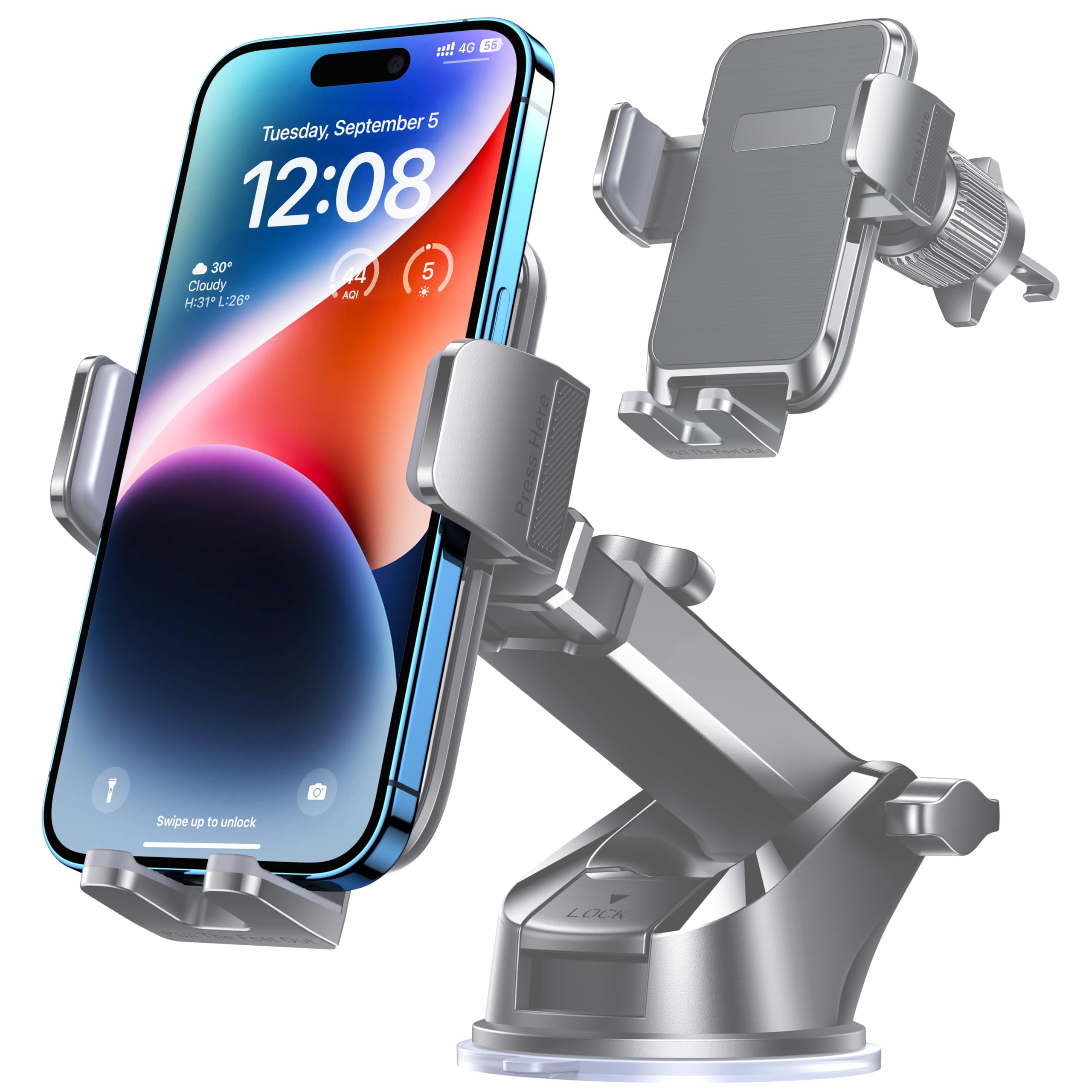 CINDRO Phone Mount for Car Phone Mount Phone Holder Car Mount for iPhone Automobile Cell Phone Accessories for Dashboard Windshield Air Vent Fit All iPhone Android Smartphones