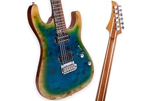 Boya&Ziqi BZK-024 Electric Guitar, Stainless Steel Frets (Hand Polished), Push-Pull Volume Control,5 Piece Roasted Maple/Maple Neck，Mahogany Body with Poplar Burl Veneer Top (Summer Ocean, Right)