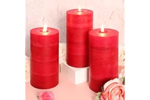 FLAVCHARM Red Scented Candles 3x6 inch Rose Scent Birthday Luxury Romantic 4 Layer Hand Poured Long Lasting Pillar Large Candles Gift Set for Home Table Dinner Wedding Christmas Decorations - 3 Pack