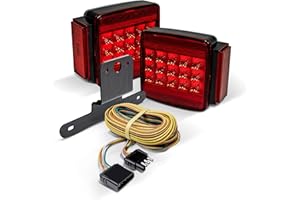 ONLINE LED STORE TRUE MODS LED Trailer Light Kit [DOT FMVSS 108] [SAE S2T2IA/APC] [TBT & License Plate Light & Wiring Harness Kit] [IP67 Submersible Waterproof] Over & Under 80" Motorcycle Boat Trailer Tail Brake