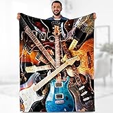 Music Guitar Blanket Gifts - Retro Rock Musical Instruments Theme Throw for Music Enthusiast Band Singer Fuzzy Fleece Cozy Plush Birthday Christmas lightweight for Men Teens Kids Adults 50"x60"